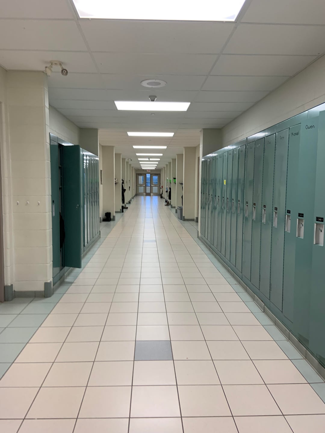 Empty school assembly hall ready for daily clean