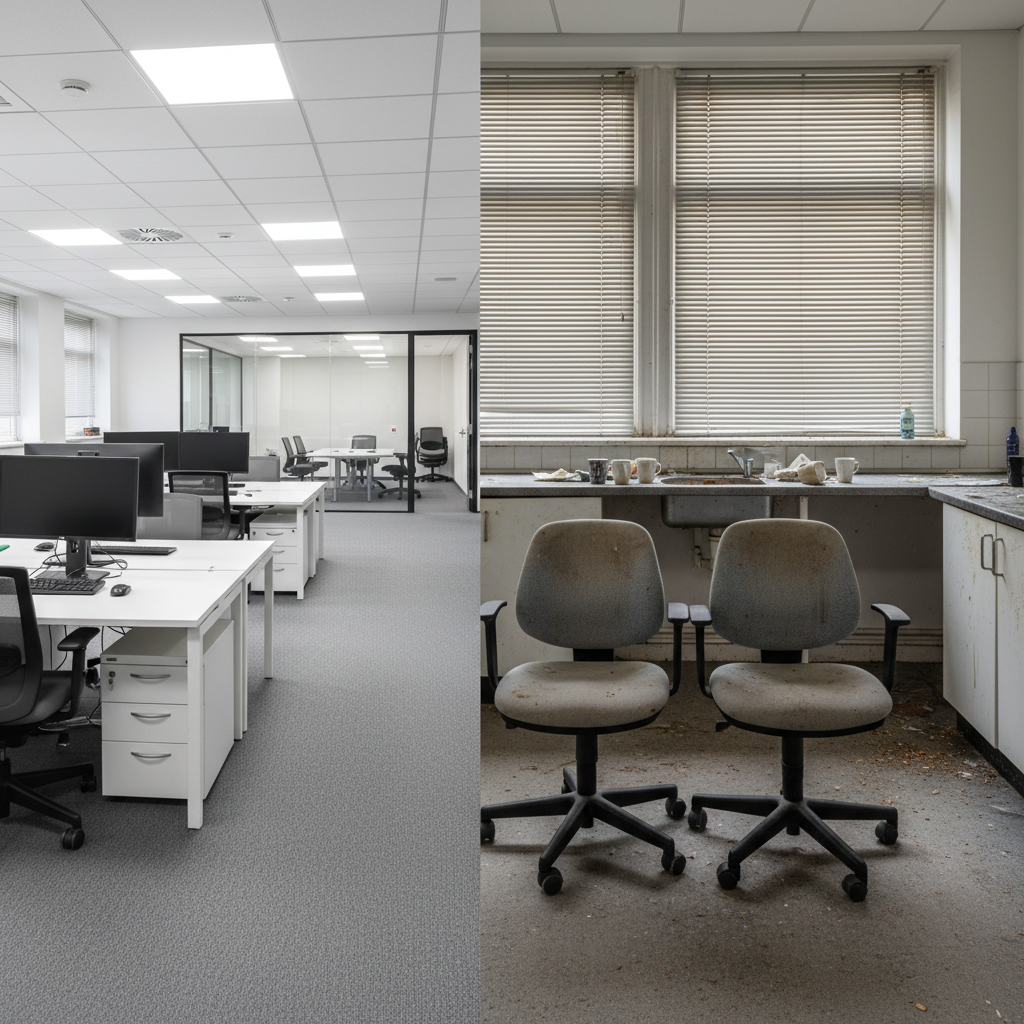 Bristol office showing the difference between maintained and neglected commercial cleaning