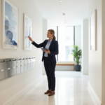 Property manager inspecting a clean communal hallway in a Bristol block of flats