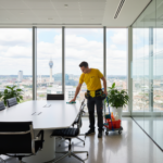 Commercial cleaner maintaining a professional Bristol office environment to meet health and safety obligations