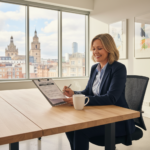 Business owner reviewing a commercial cleaning contract in a Bristol office