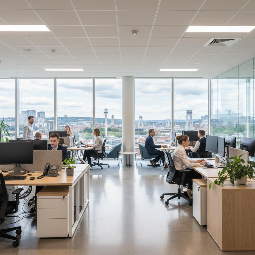 Modern, clean office space in Bristol with professionals working