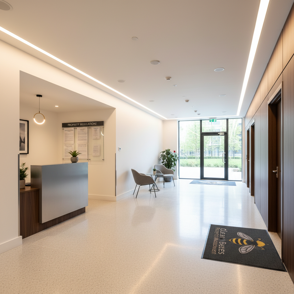 Clean and well-maintained communal area hallway in a Bristol block of flats