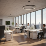 A clean, organised modern office with happy employees — illustrating how workplace cleanliness impacts staff morale and retention