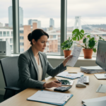 Bristol business owner reviewing cleaning contract costs at a modern office desk