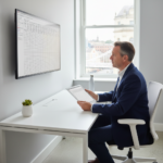 Facilities manager reviewing cleaning costs in a modern Bristol office