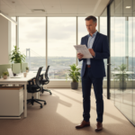 Facilities manager reviewing health and safety compliance checklist in a Bristol office